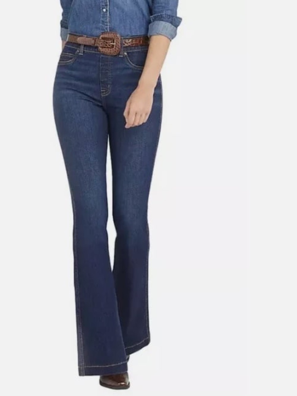 Spanx Flare Stretch Denim Pull On Jeans Midnight Blue